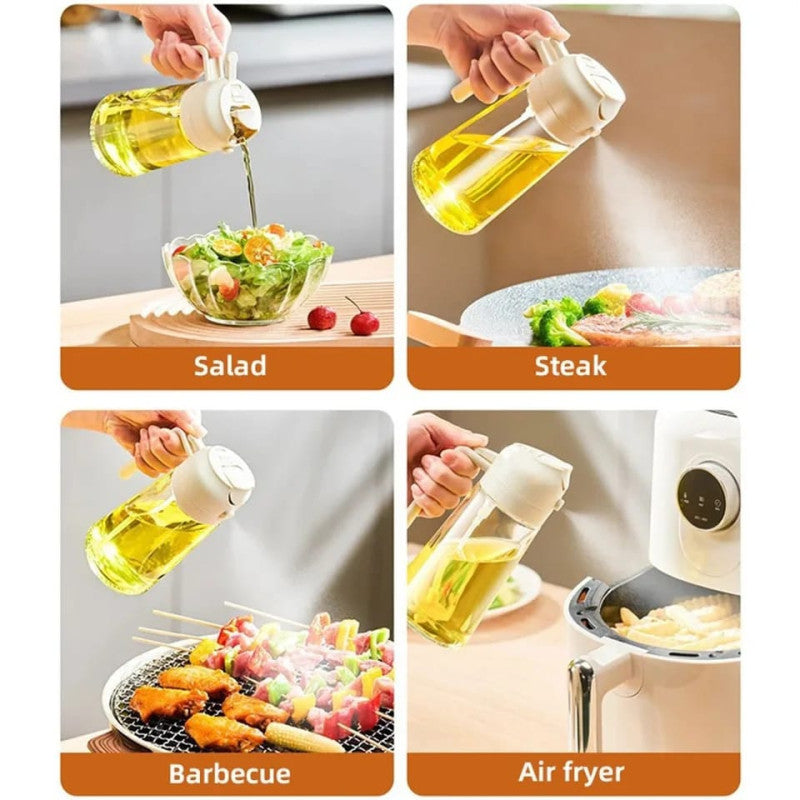 2-in-1 Glass Oil Dispenser & Spray Bottle – Precision Pour & Mist Spray
