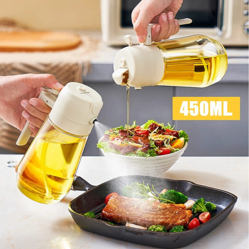 2-in-1 Glass Oil Dispenser & Spray Bottle – Precision Pour & Mist Spray