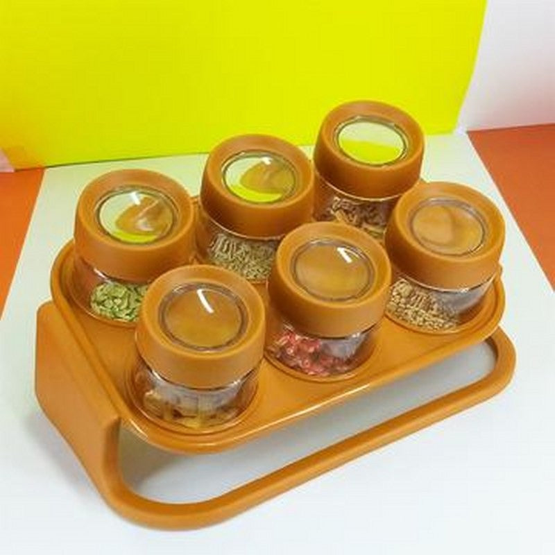6-Piece Masala Rack – Airtight Plastic Jars with Stand