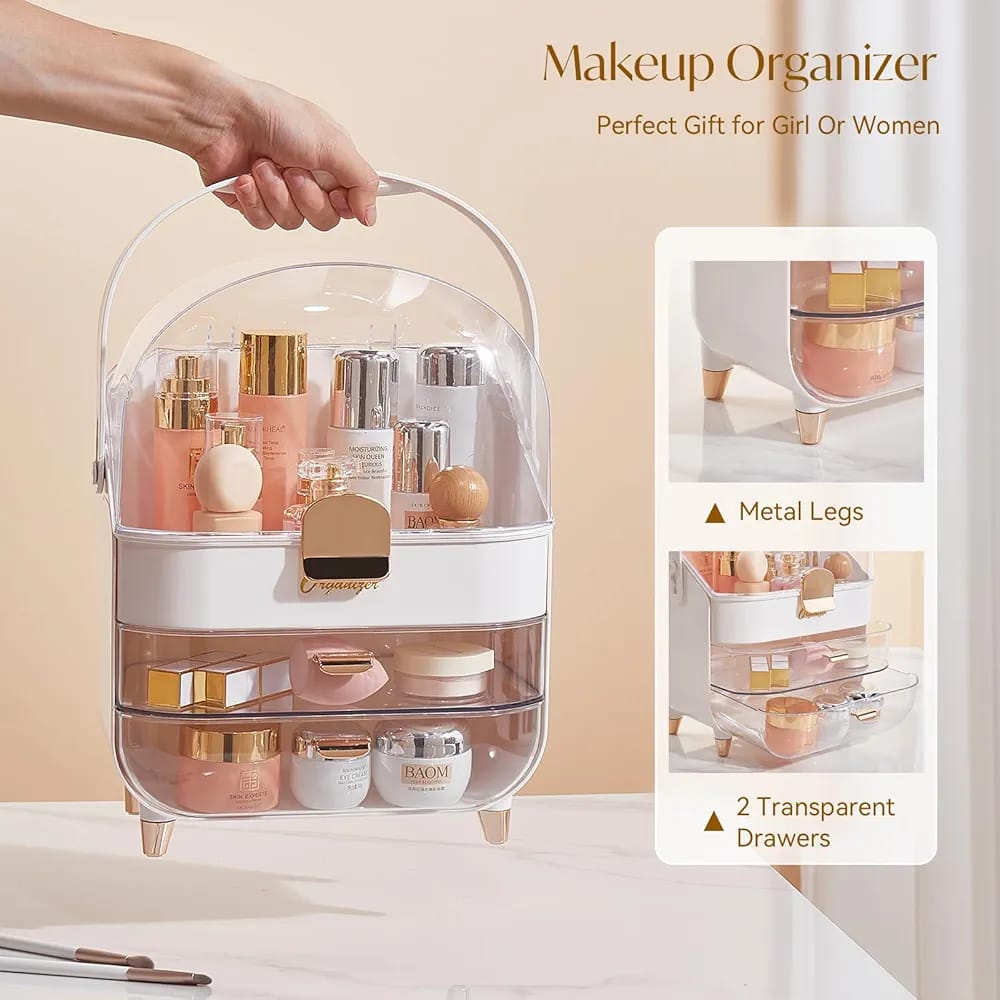 Makeup Organizer with Lid – Dustproof Cosmetics & Skincare Organizer