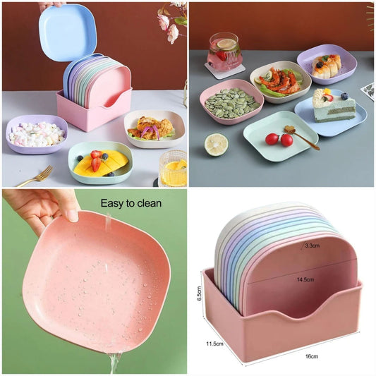 10-Piece Plastic Plate Set with Holder – Stackable Kitchen Dinnerware