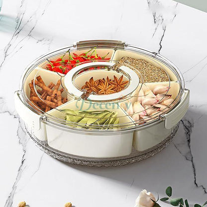 6-Grid Rotating Snack Box – Multi-Compartment Organizer with Lid