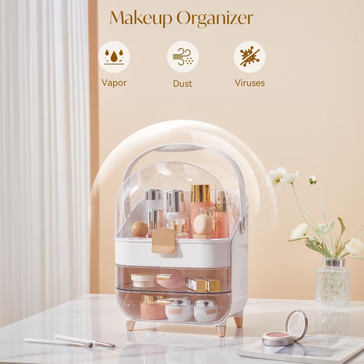 Makeup Organizer with Lid – Dustproof Cosmetics & Skincare Organizer