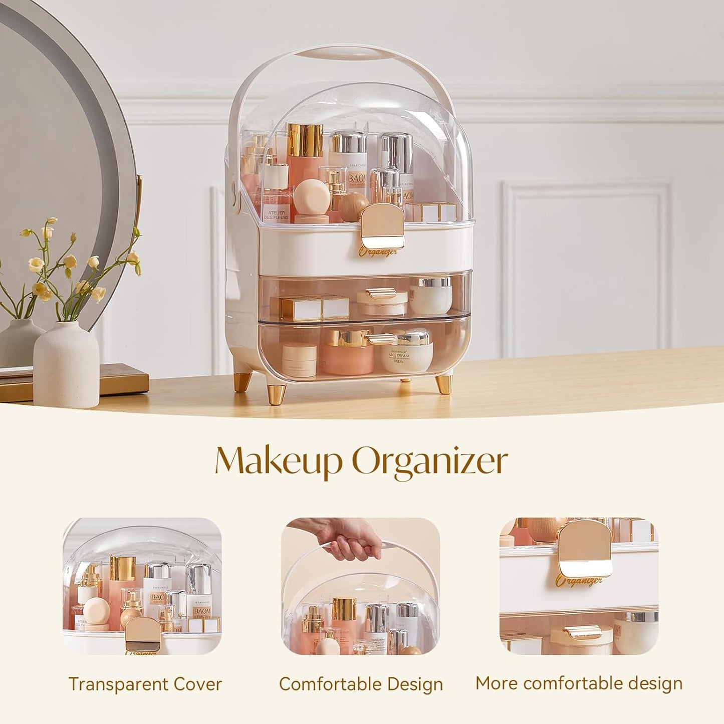 Makeup Organizer with Lid – Dustproof Cosmetics & Skincare Organizer