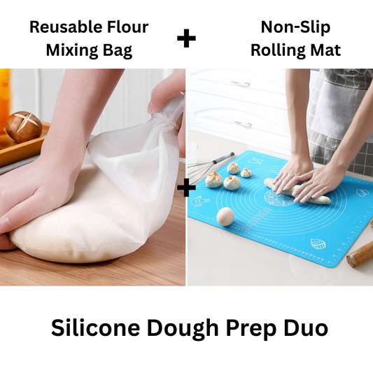 Silicone Dough Prep Duo — Reusable Flour Mixing Bag & Non-Slip Rolling Mat