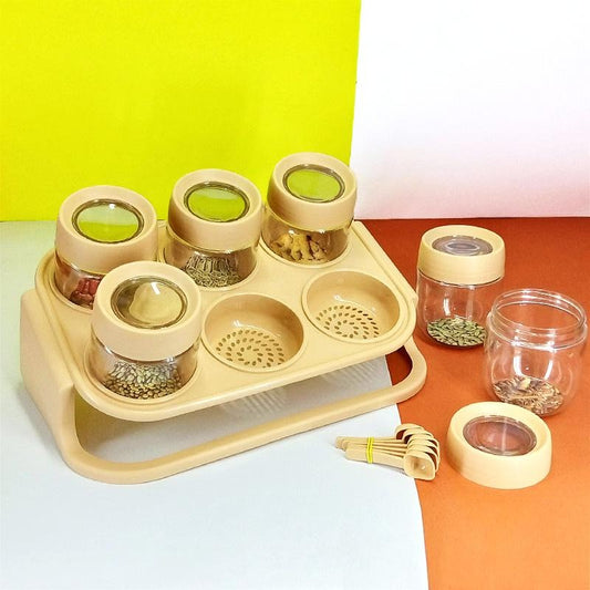 6-Piece Masala Rack – Airtight Plastic Jars with Stand