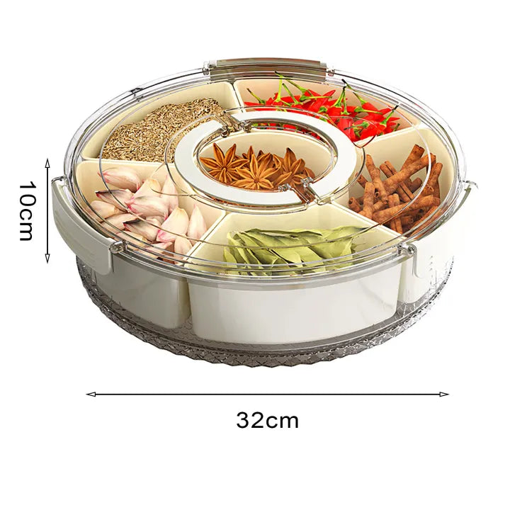 6-Grid Rotating Snack Box – Multi-Compartment Organizer with Lid