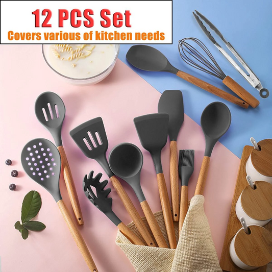 12-Piece Silicone Kitchen Utensils Set – Heat Resistant & Non-Stick